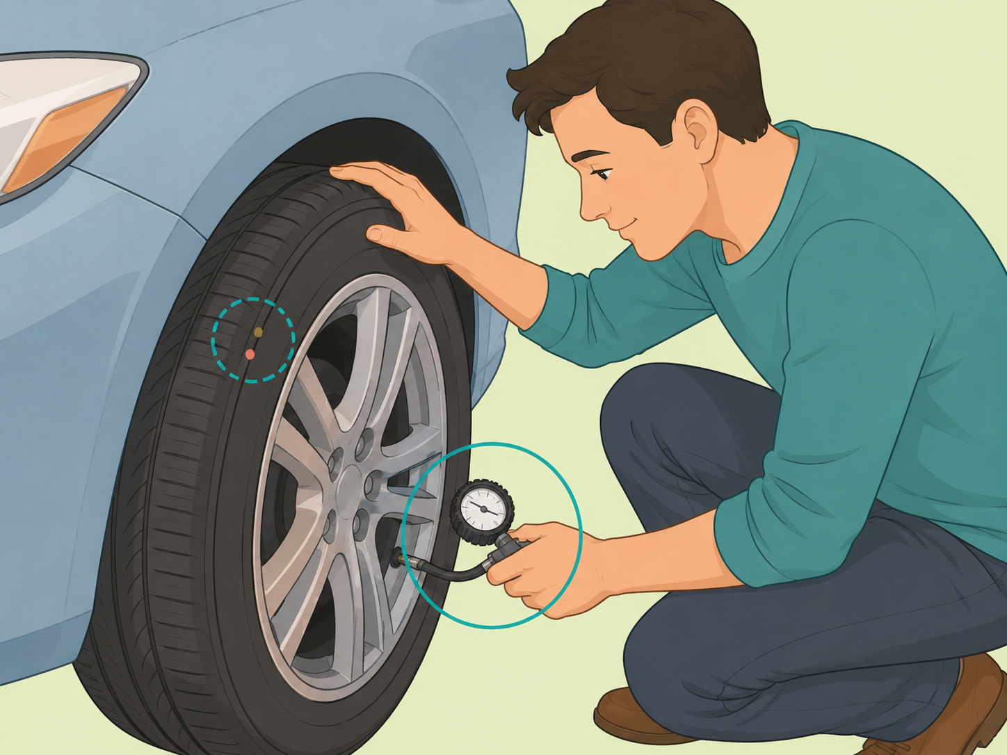 Car owner focusing on tire pressure and tread after the paint dots fade.