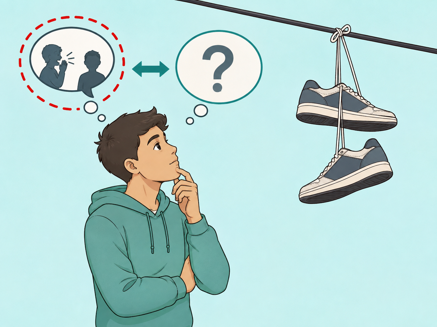 Person treating gang or drug rumors about shoes on a wire carefully.