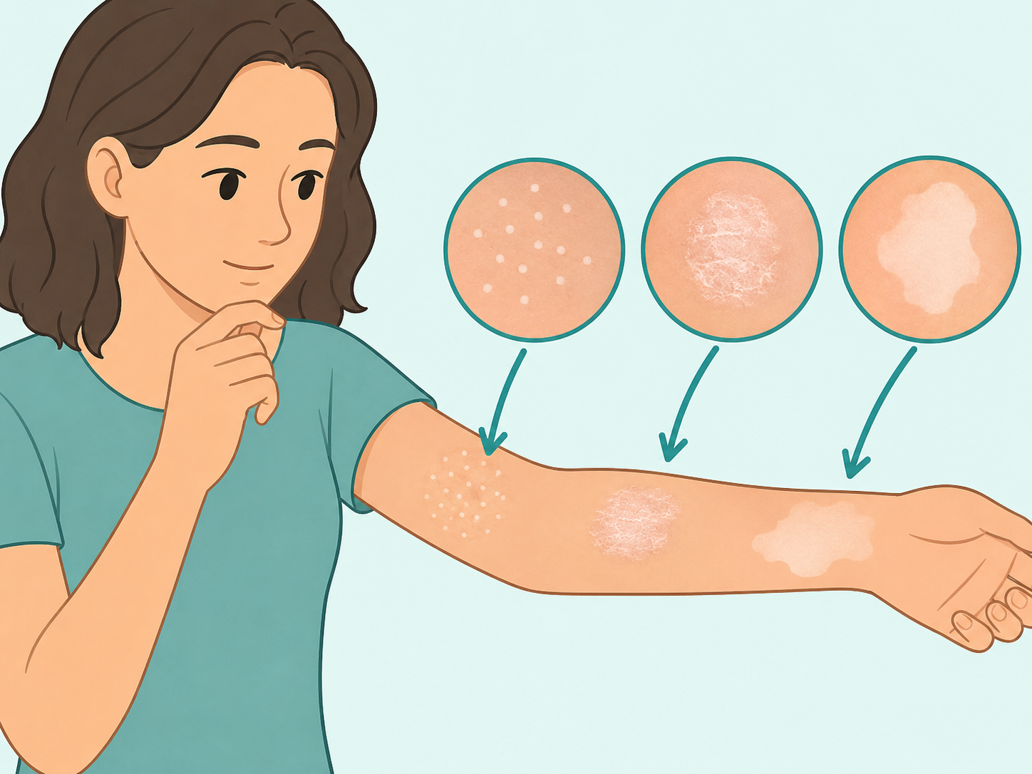 Person comparing different types of light skin spots.
