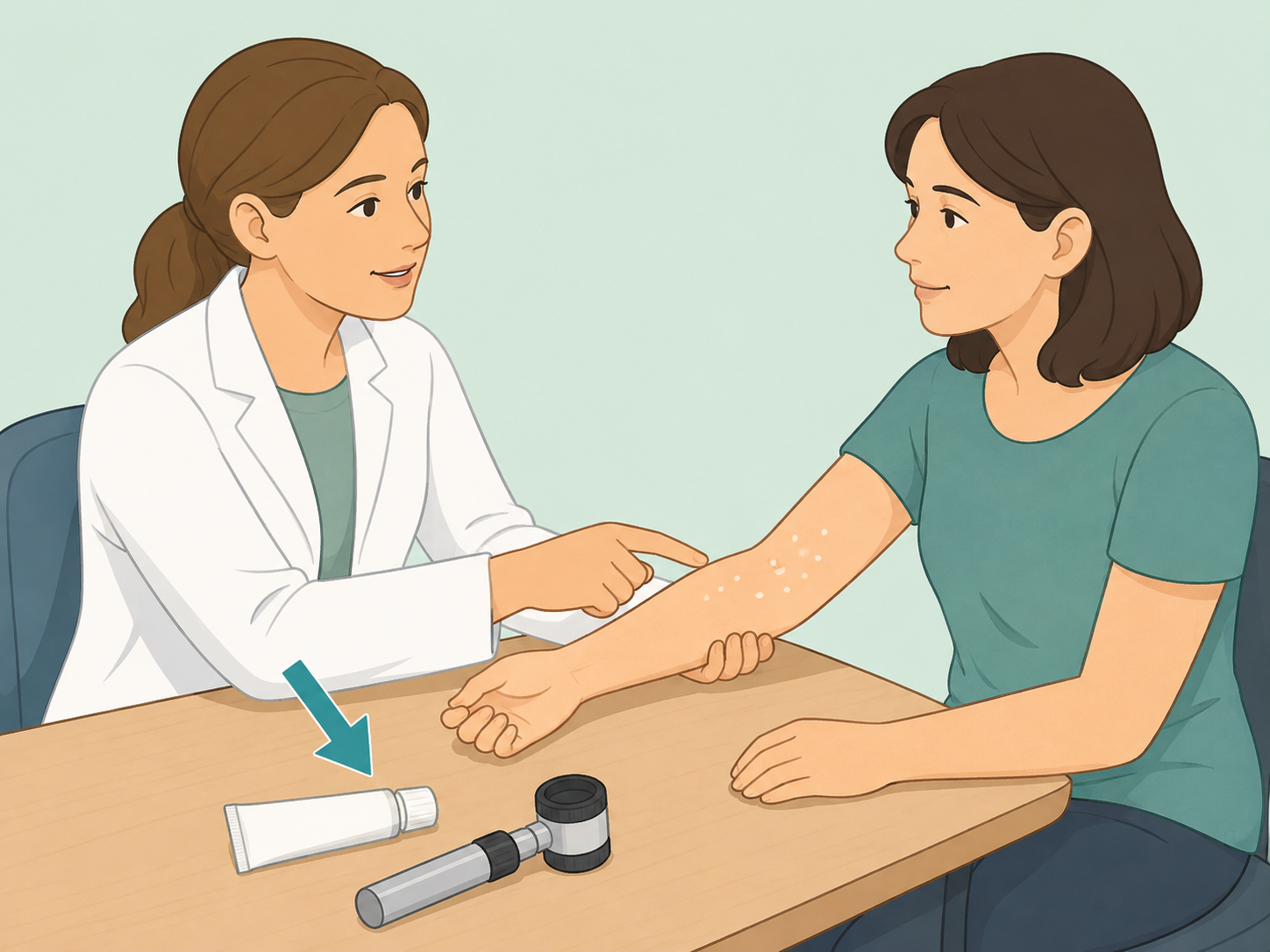 Dermatologist discussing treatment options for white skin spots with a patient.