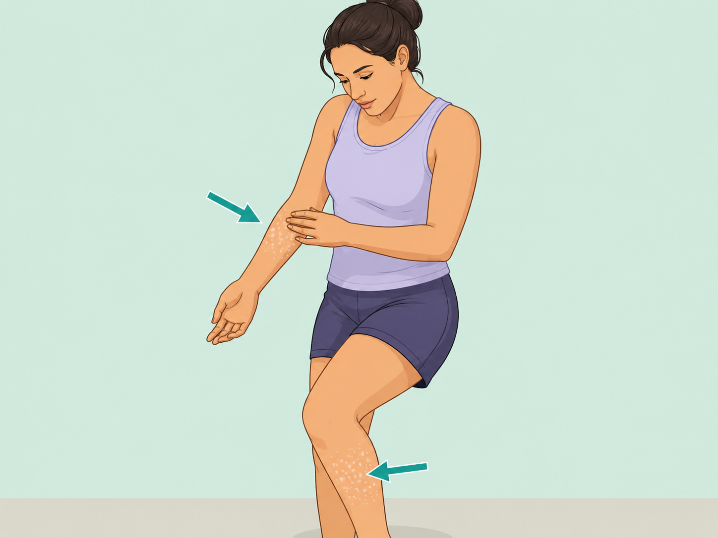 Person noticing where white spots appear on the arm and leg.