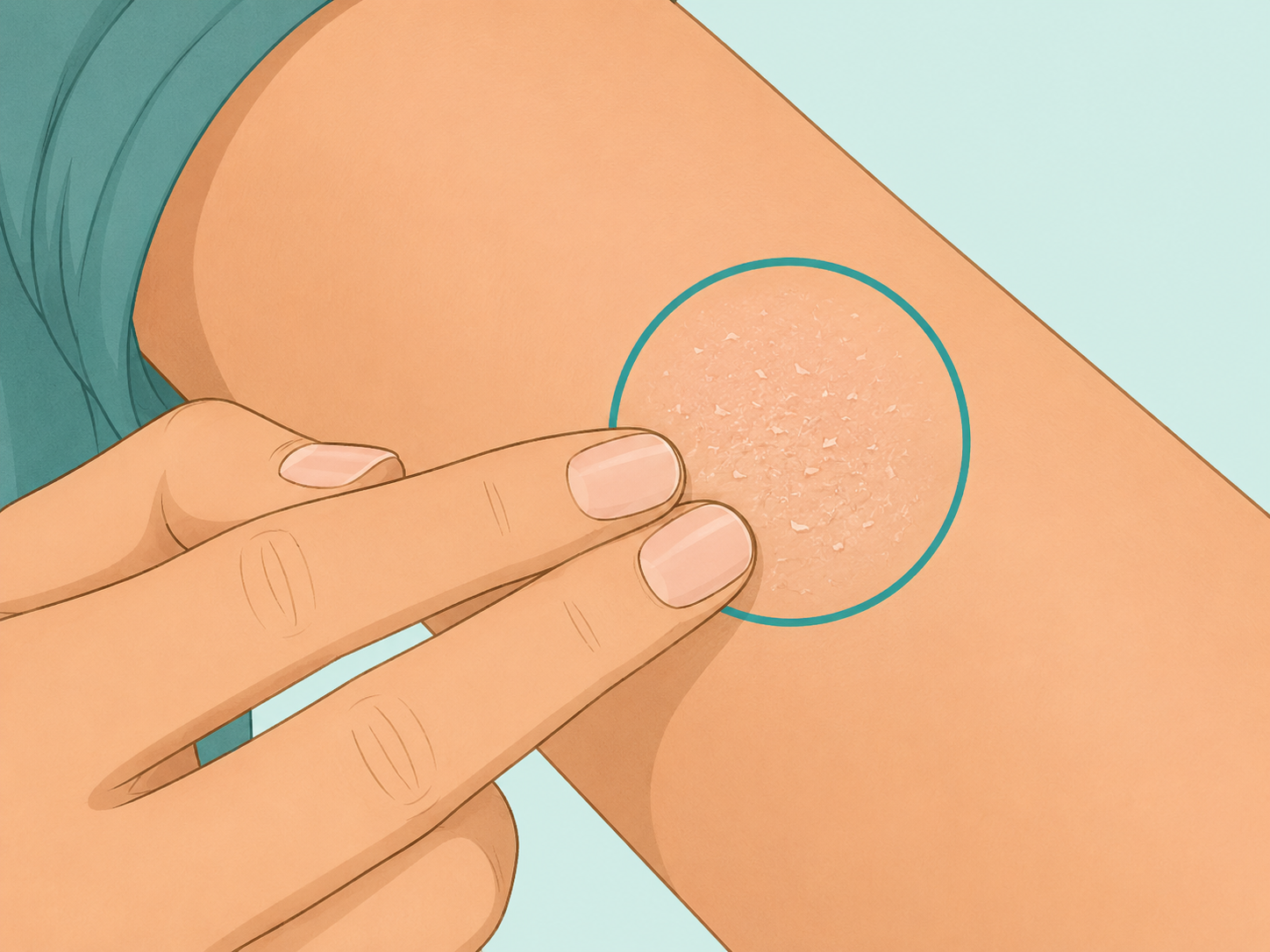 Fingers gently checking a white spot for scale, itching, or dryness.