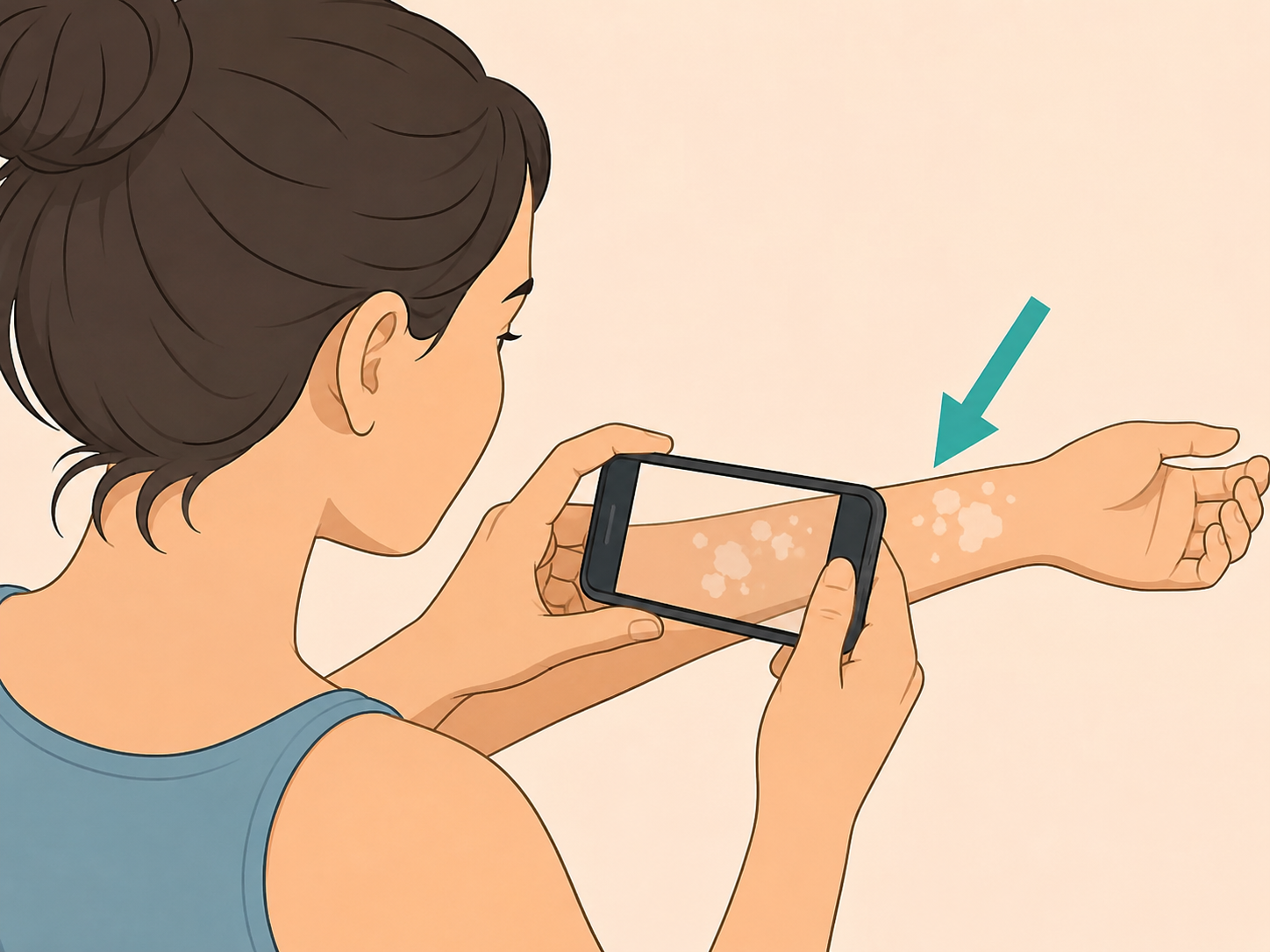 Person documenting white patches on the arm to notice spreading or changes.