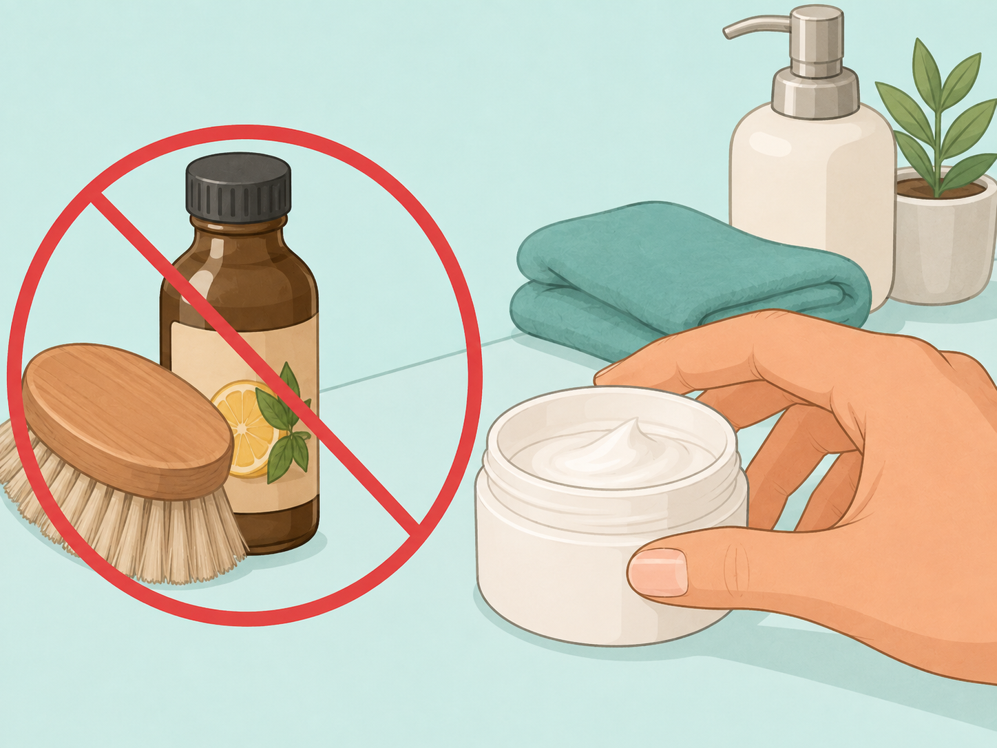 Person avoiding harsh scrubs and unproven remedies for white spots.
