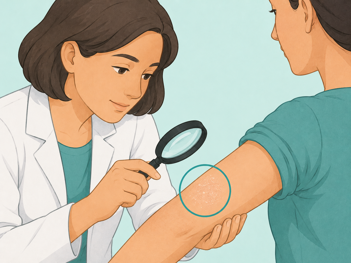 Dermatologist checking changing or concerning white spots on the skin.