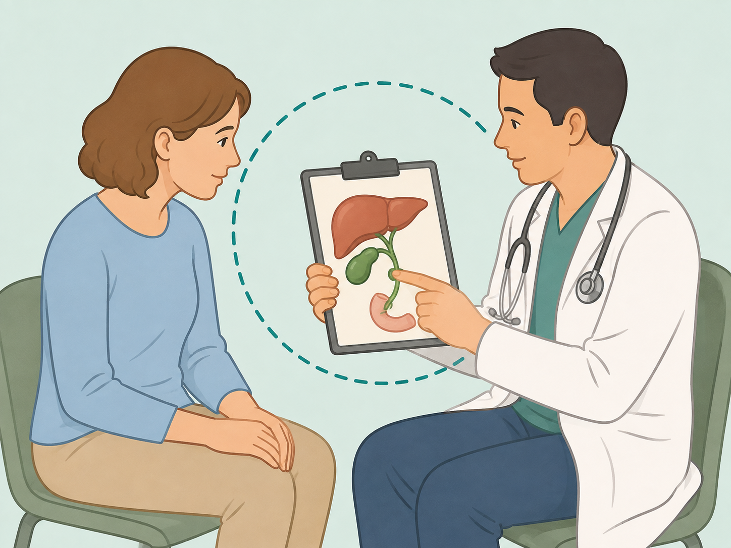 Patient asking a doctor why gallbladder surgery is recommended.