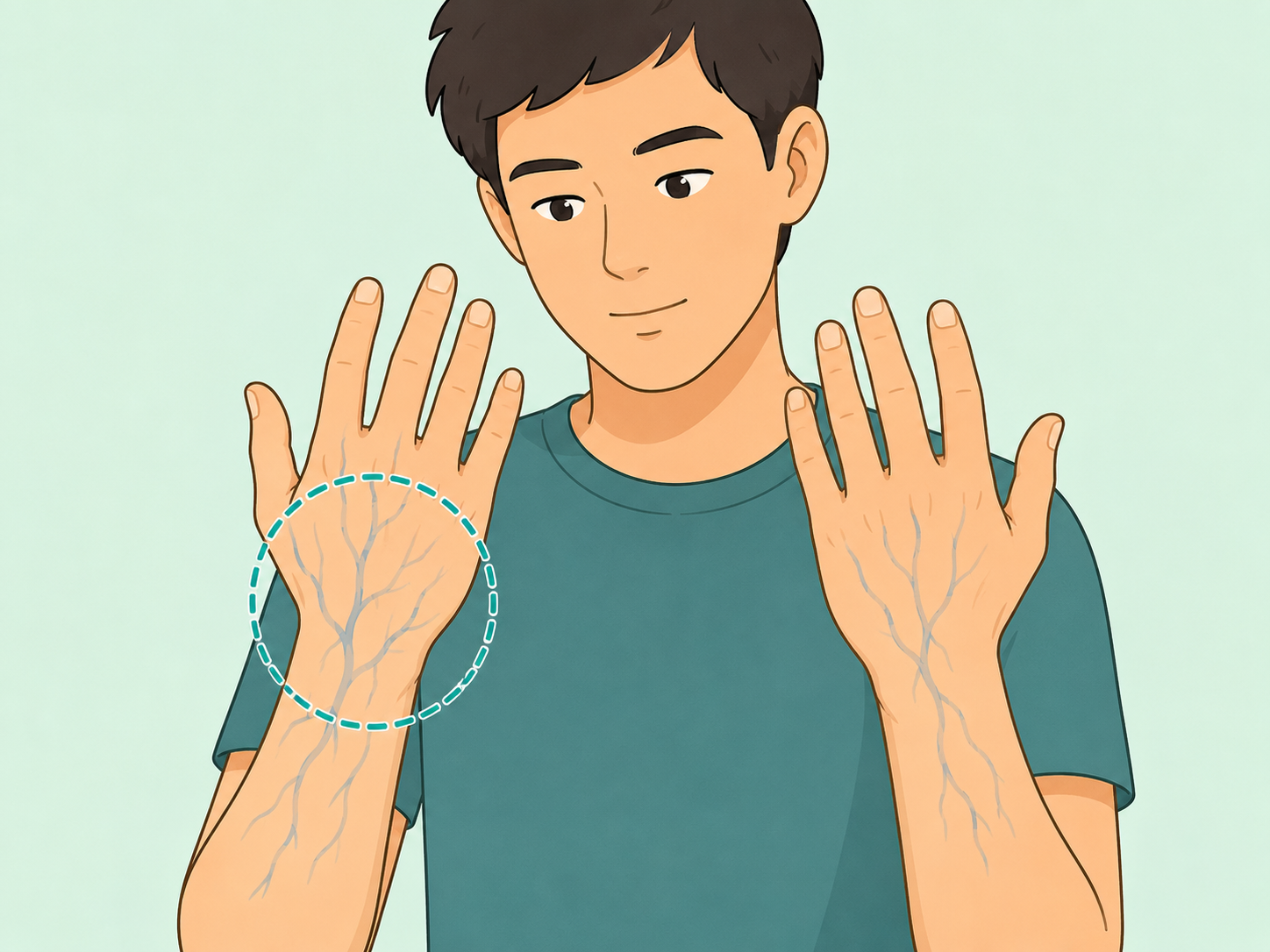 Person comparing visible veins on both hands and forearms.