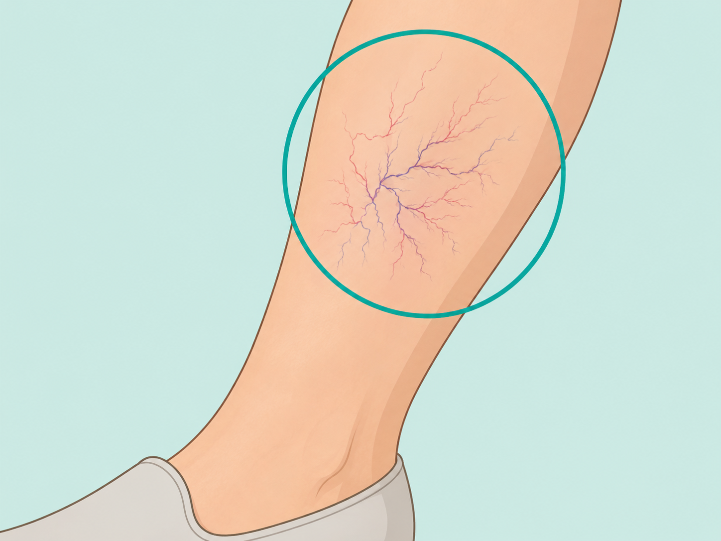 Small branching spider veins highlighted on a lower leg.
