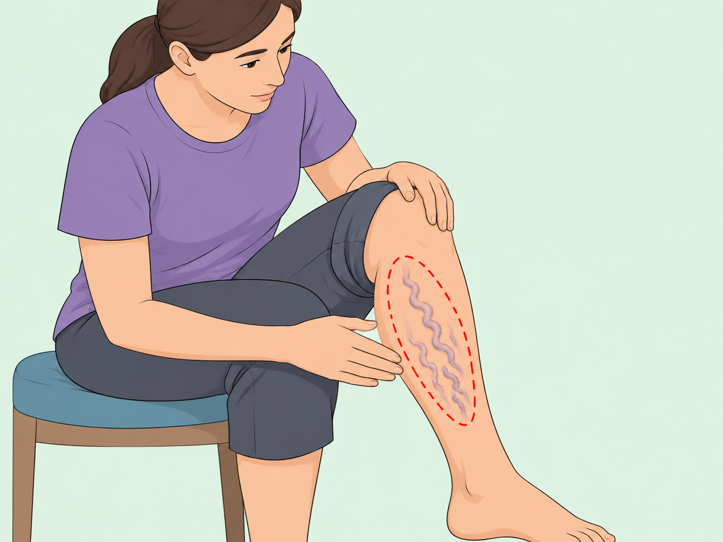 Raised twisted varicose vein highlighted on a lower leg.