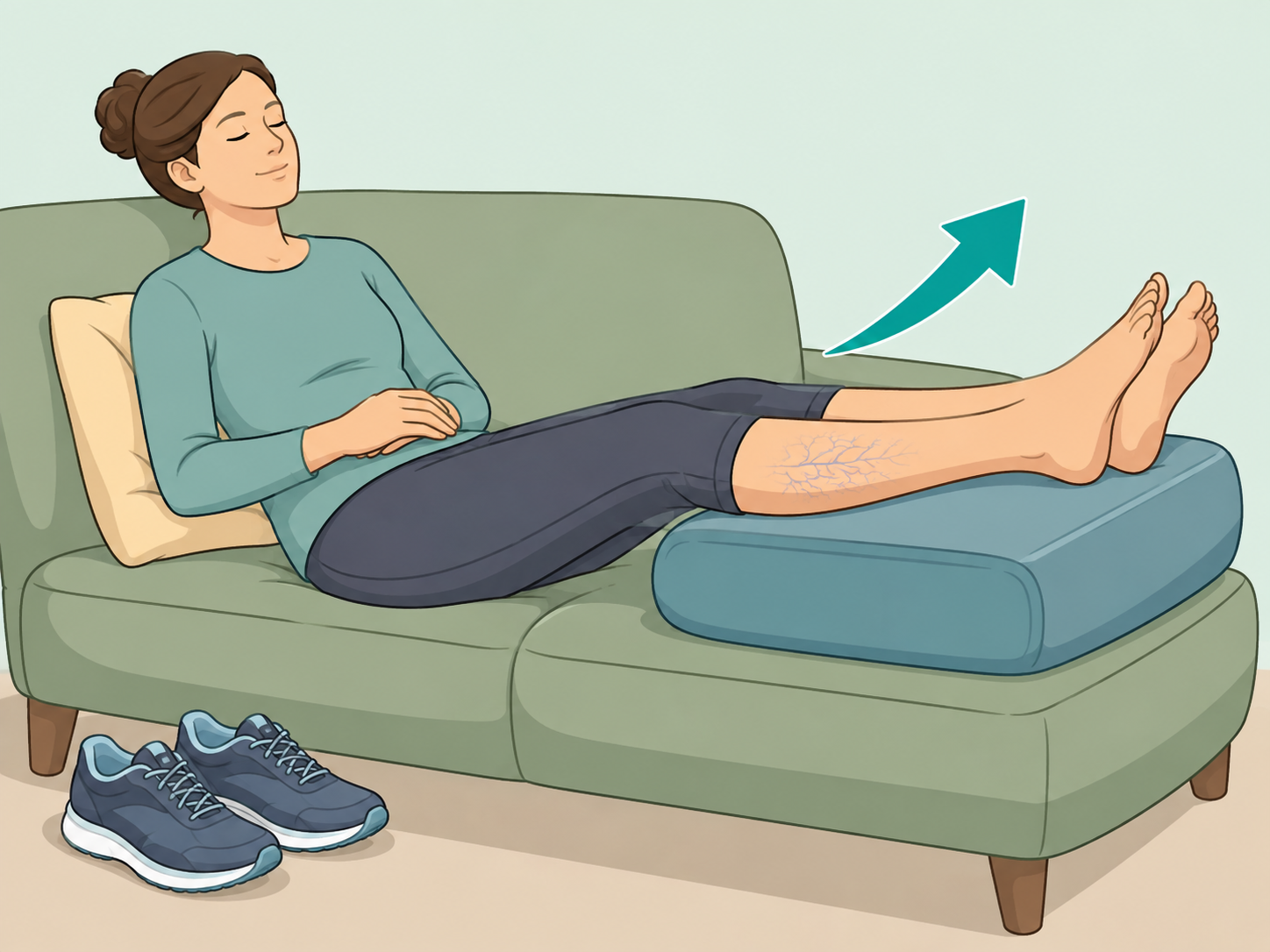 Person elevating their legs to ease mild vein symptoms.