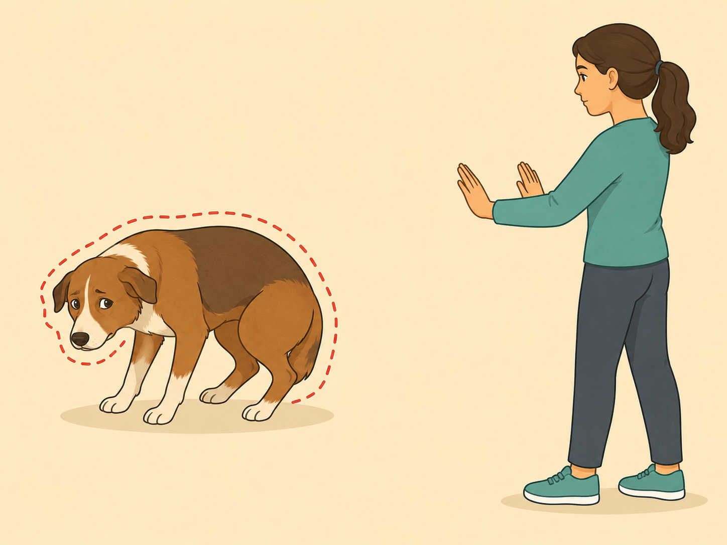 Dog showing stress signals while a person creates more space.