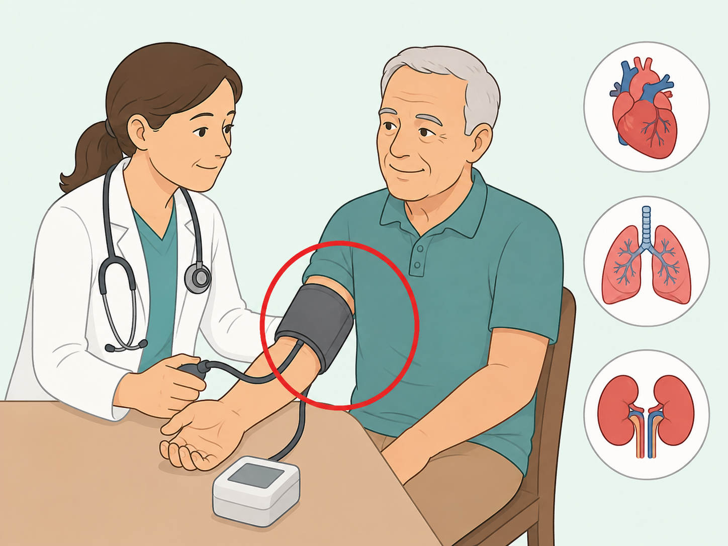 Clinician checking an older adult for chronic disease risks.