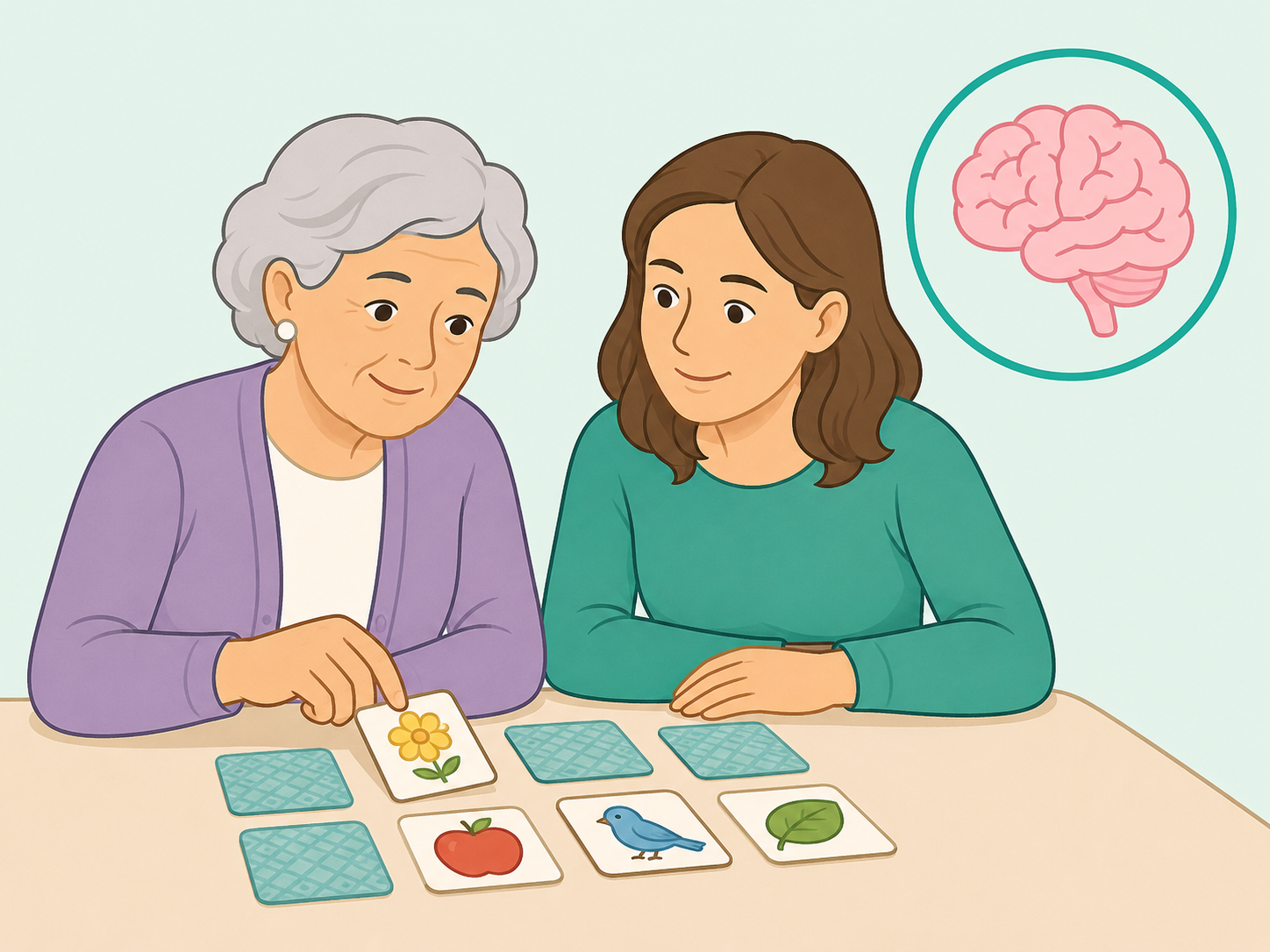 Older adult and family member paying attention to memory and brain health.