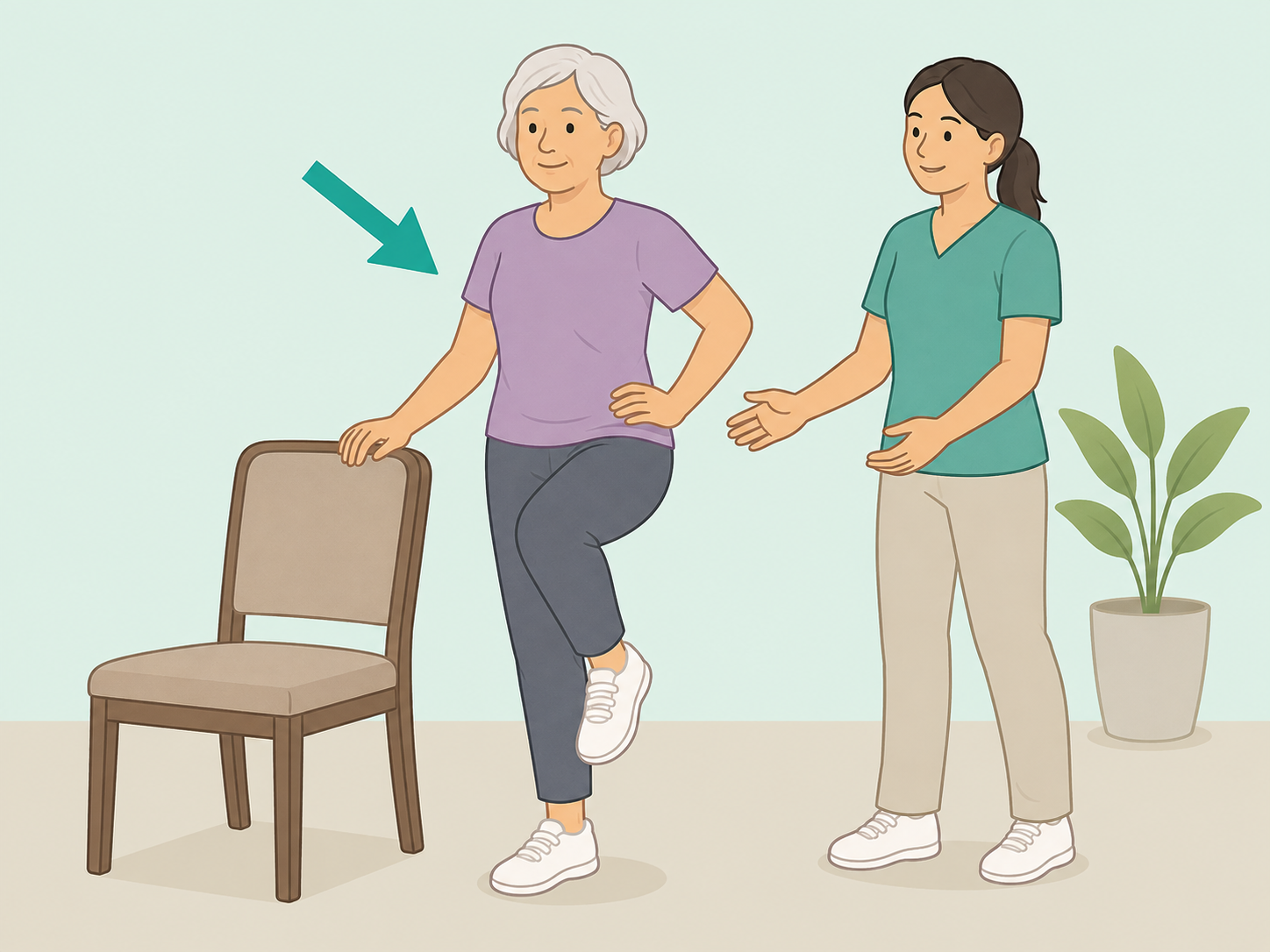 Older adult doing a gentle balance exercise to preserve function.
