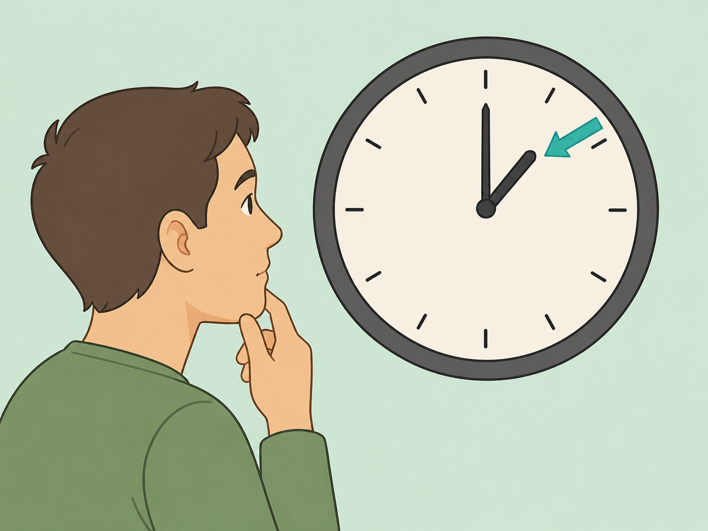 A person identifying an exact hour on a simple clock face.