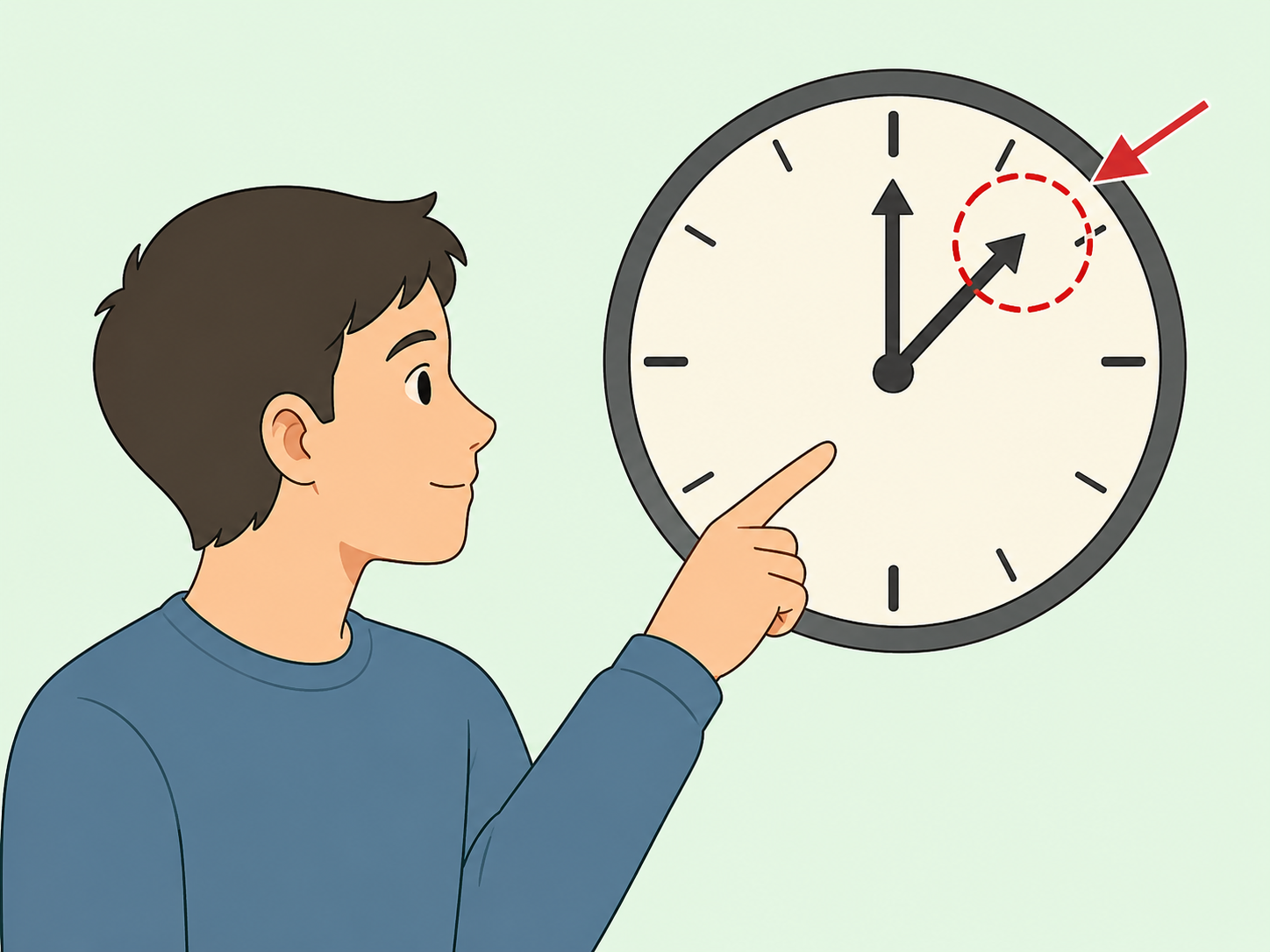 A clock face used as a guide for direction with one position highlighted.