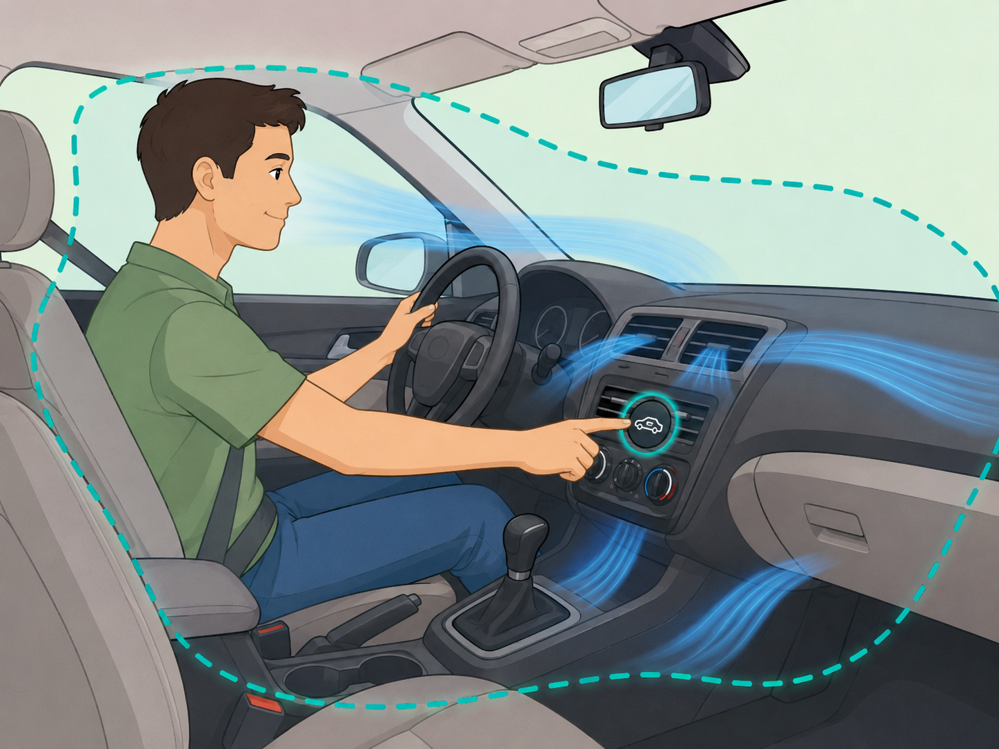 Driver turning on recirculation to cool the car cabin faster.