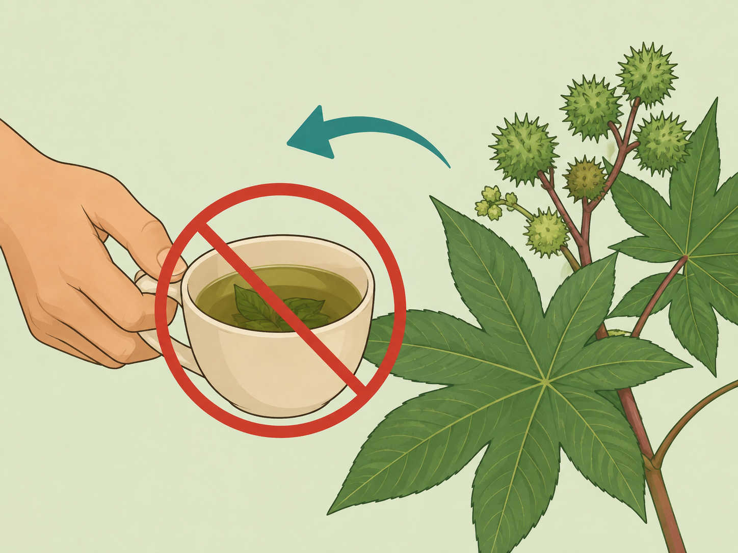 Hand avoiding drinking homemade castor leaf tea.