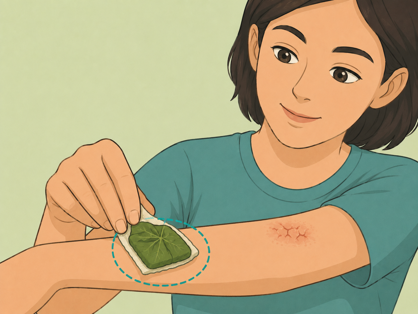 Person using a small castor leaf compress only on intact skin.