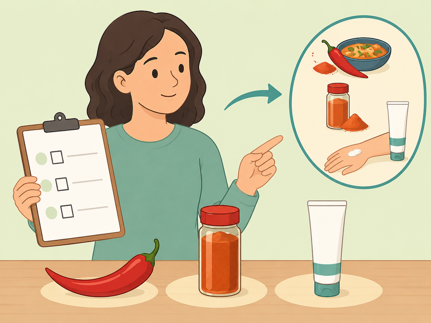 Person separating cayenne food use from topical capsaicin use.