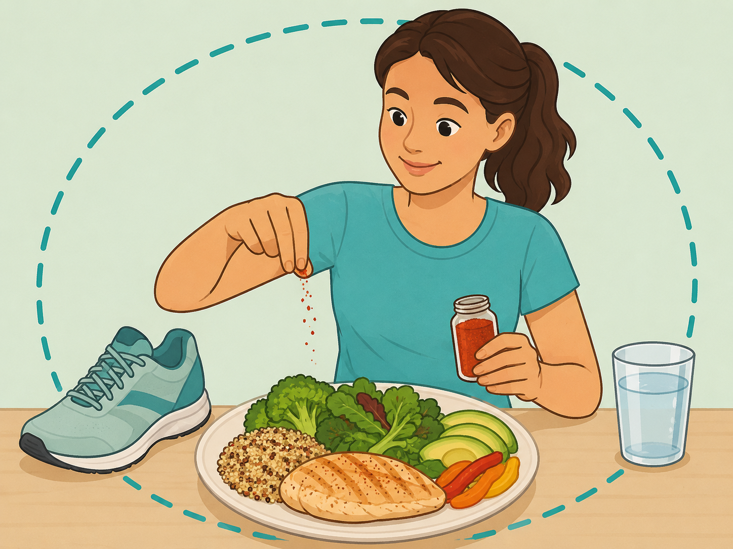 Cayenne pepper shown as a small part of a healthy weight routine.