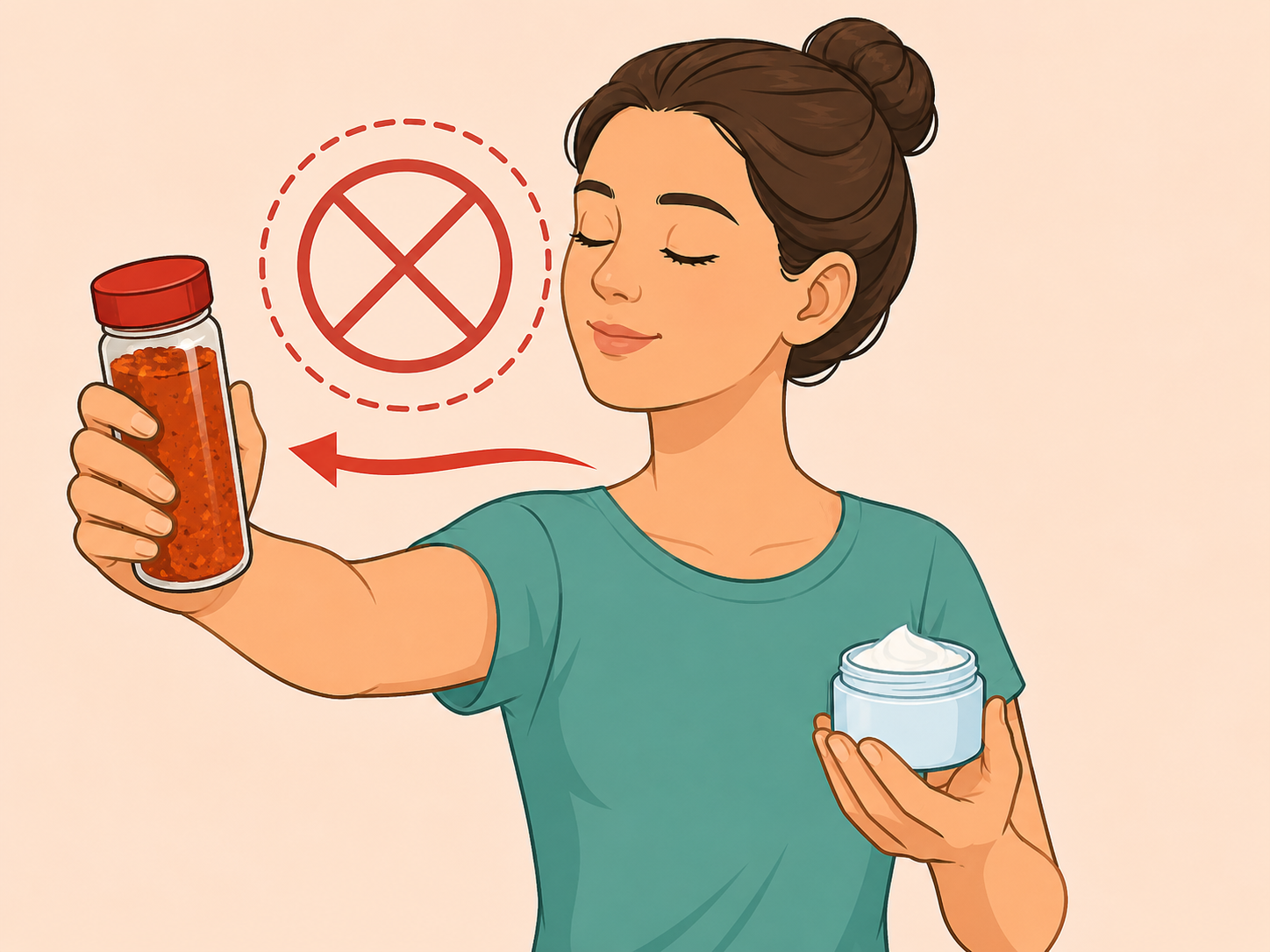 Person avoiding a DIY cayenne pepper face treatment.