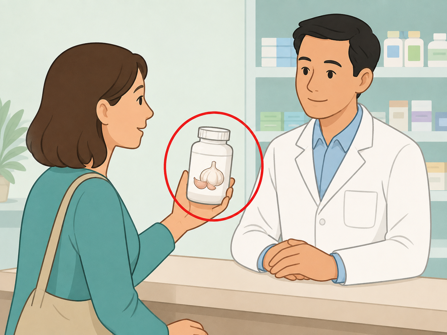 Person asking a health professional about garlic supplements.