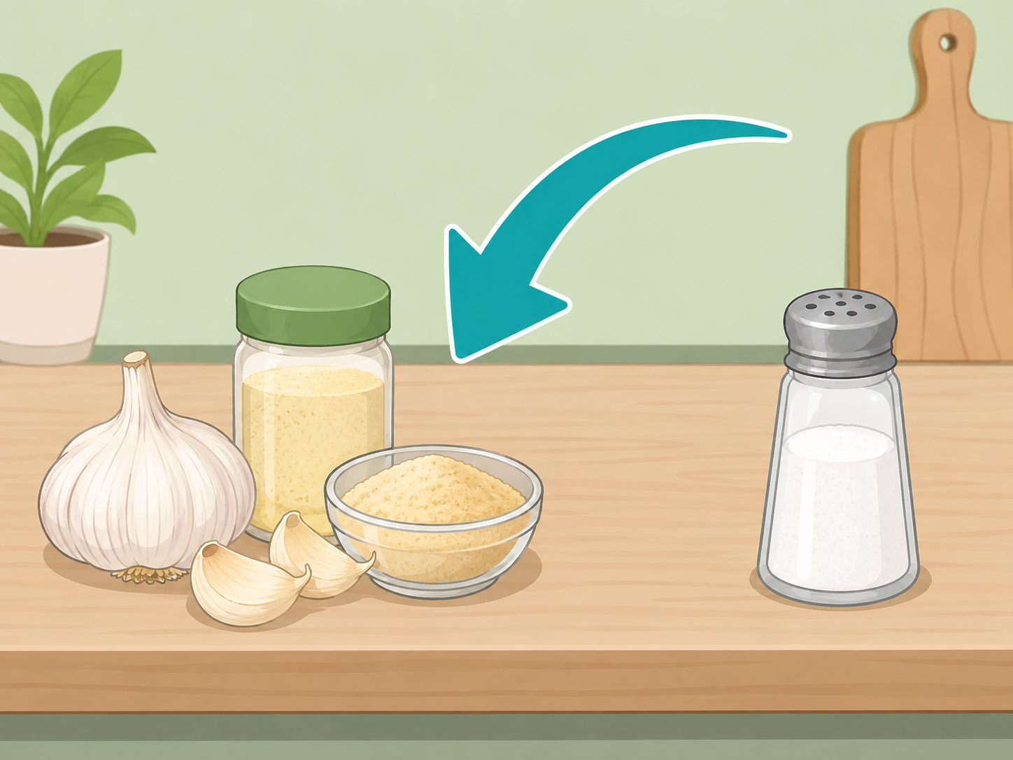 Garlic powder and fresh garlic shown as salt-free seasoning choices.