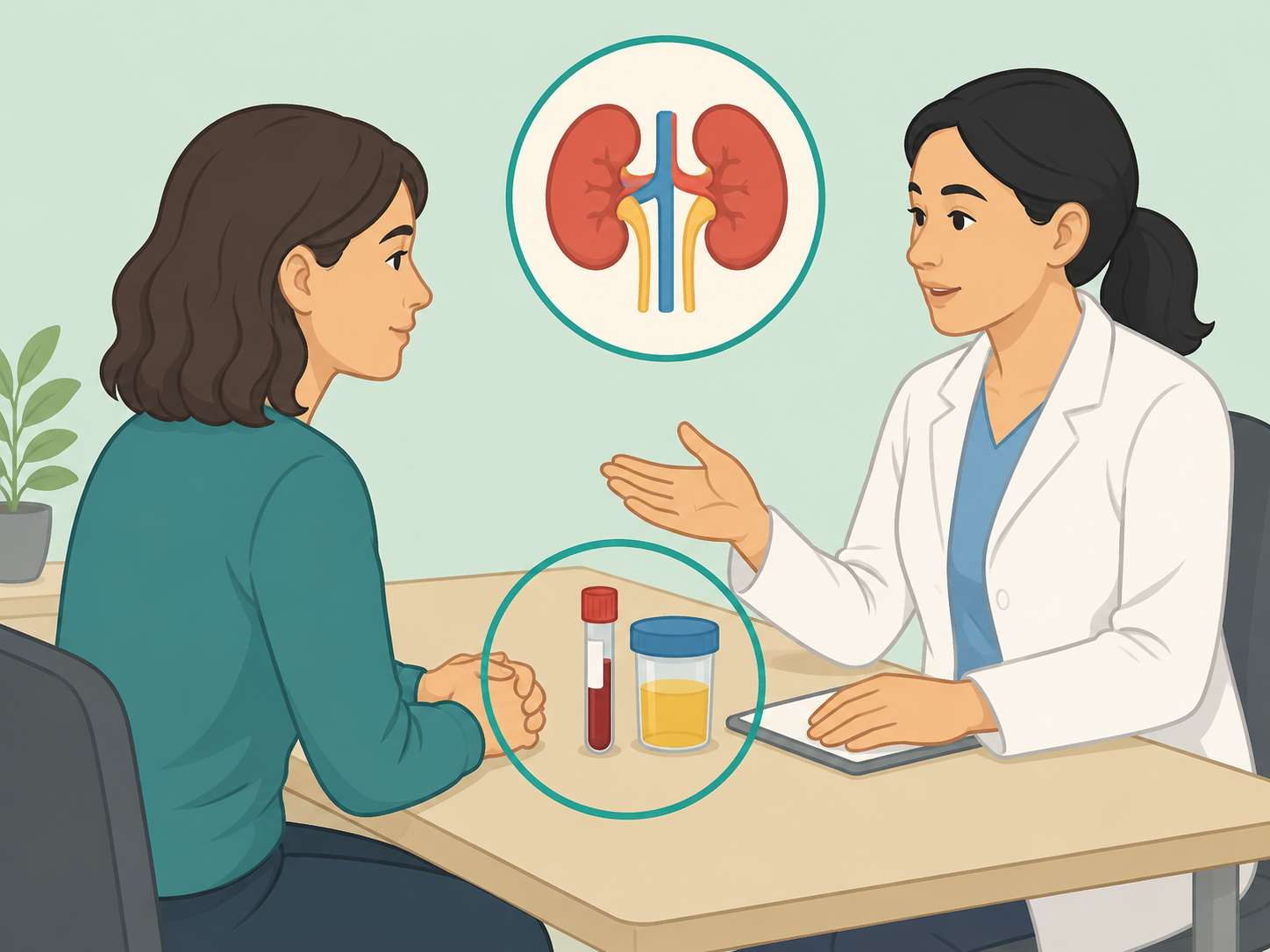 Patient getting blood and urine tests for kidney health.