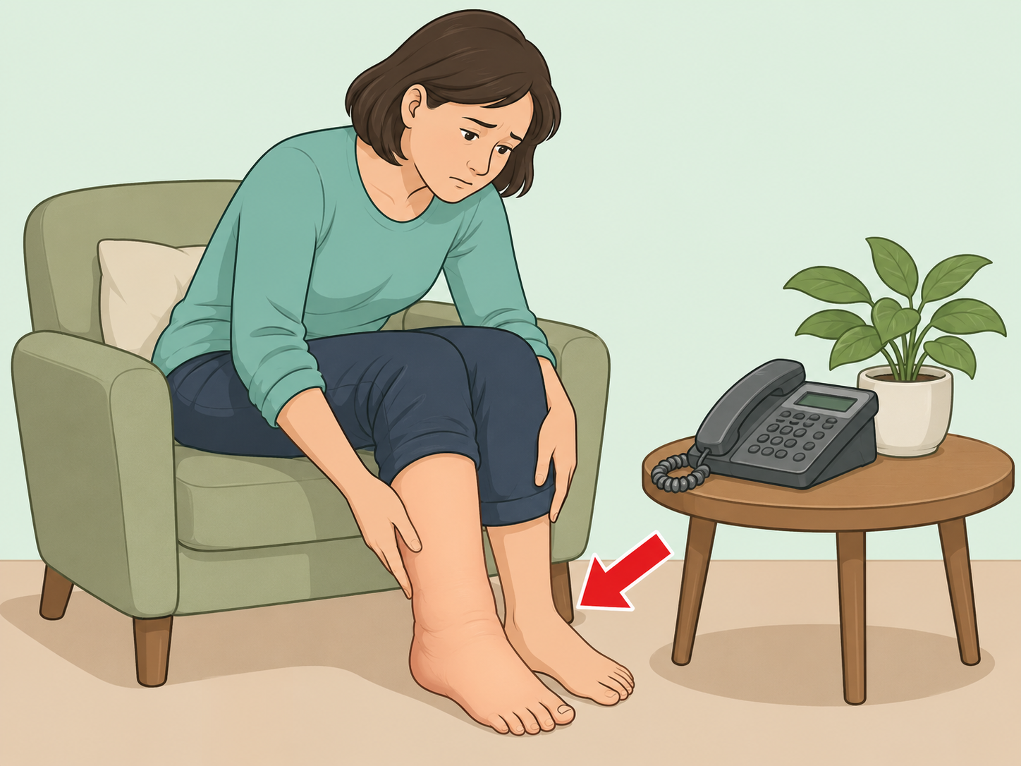 Person noticing swollen ankles and preparing to contact a doctor.