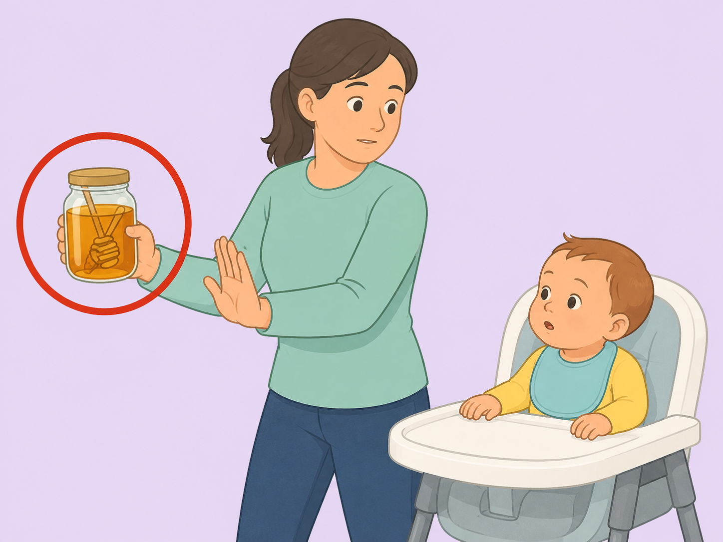 Honey kept away from a baby under one year old.