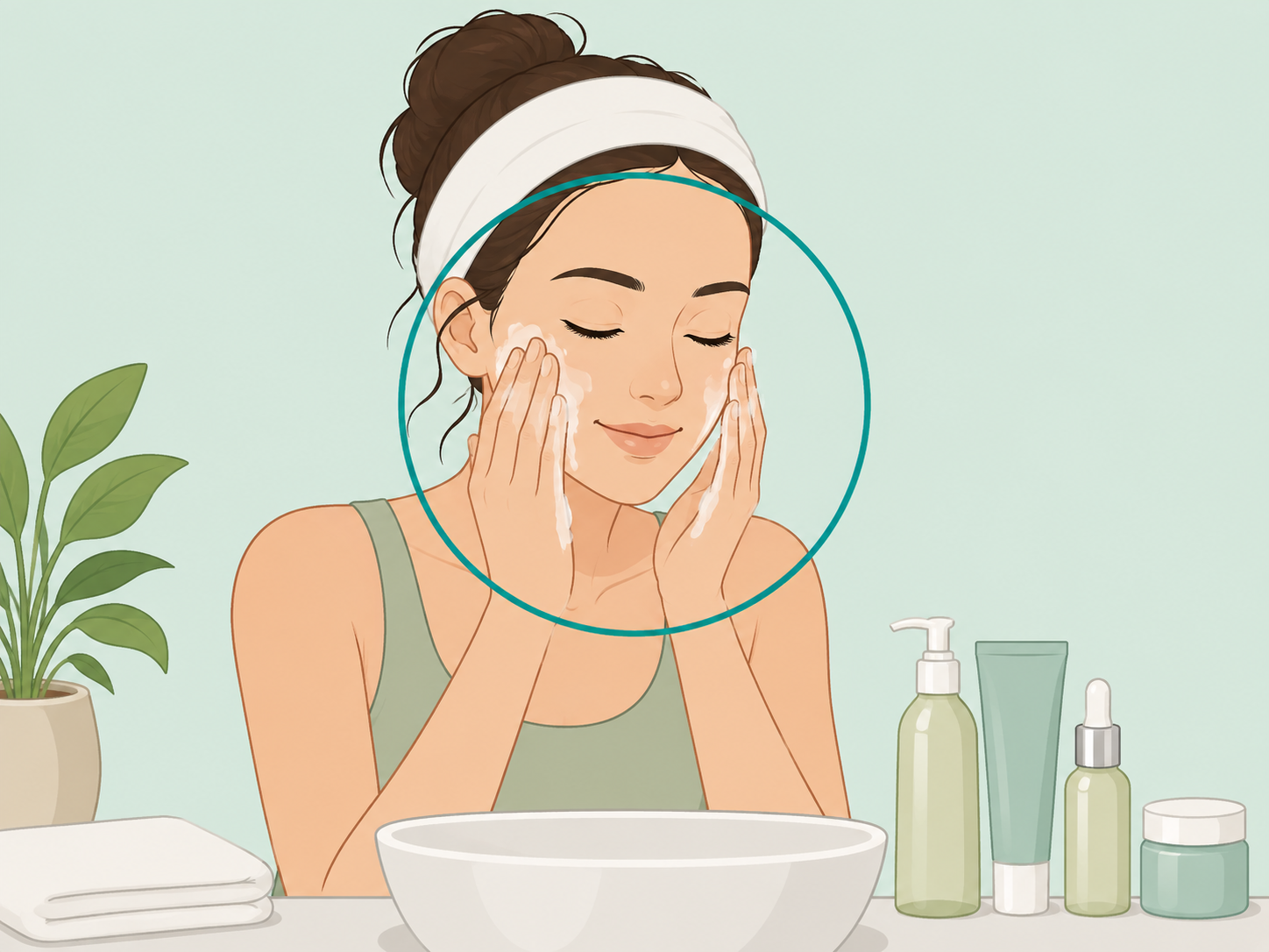 Person following a gentle acne skincare routine.