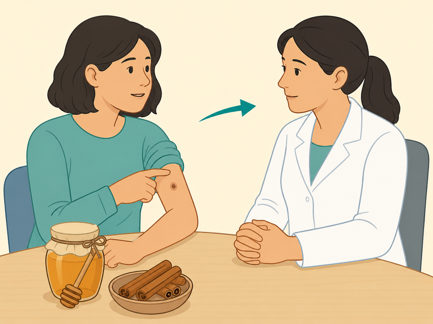 Person seeking medical advice instead of relying on honey and cinnamon.