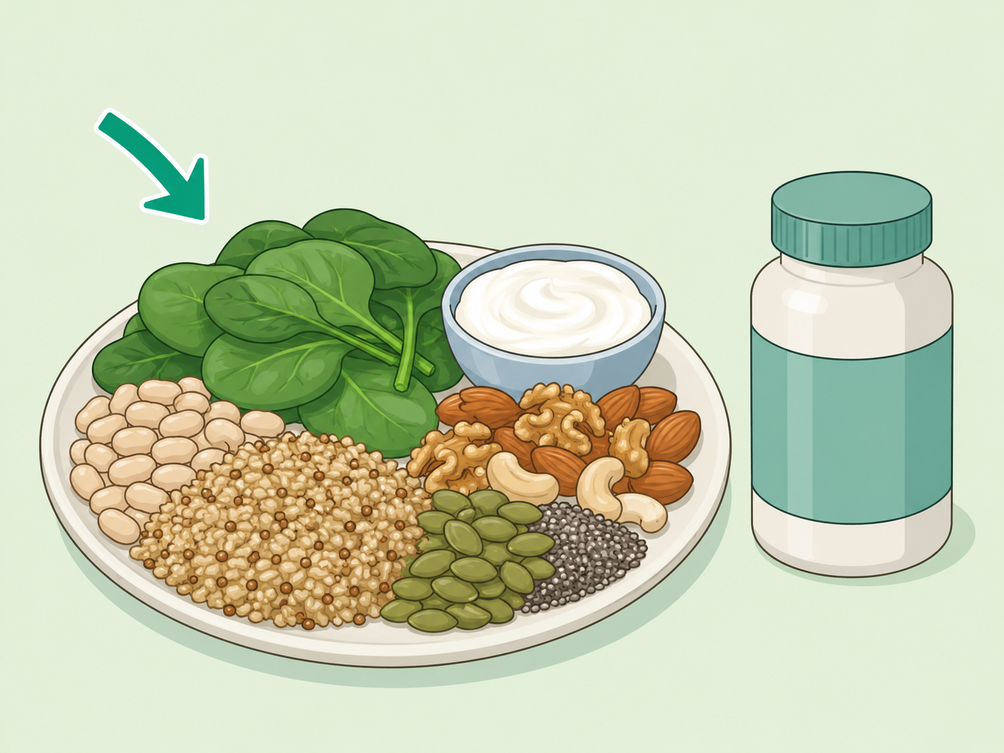 Magnesium-rich foods shown as the first choice before supplements.
