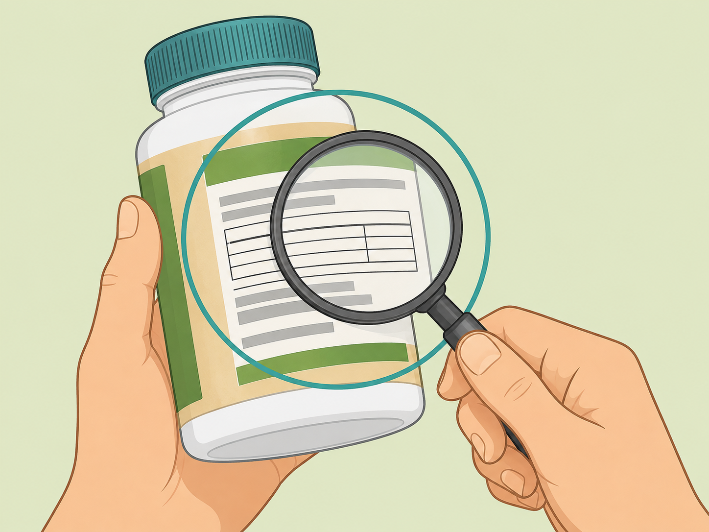 Hands reading a magnesium supplement label carefully.