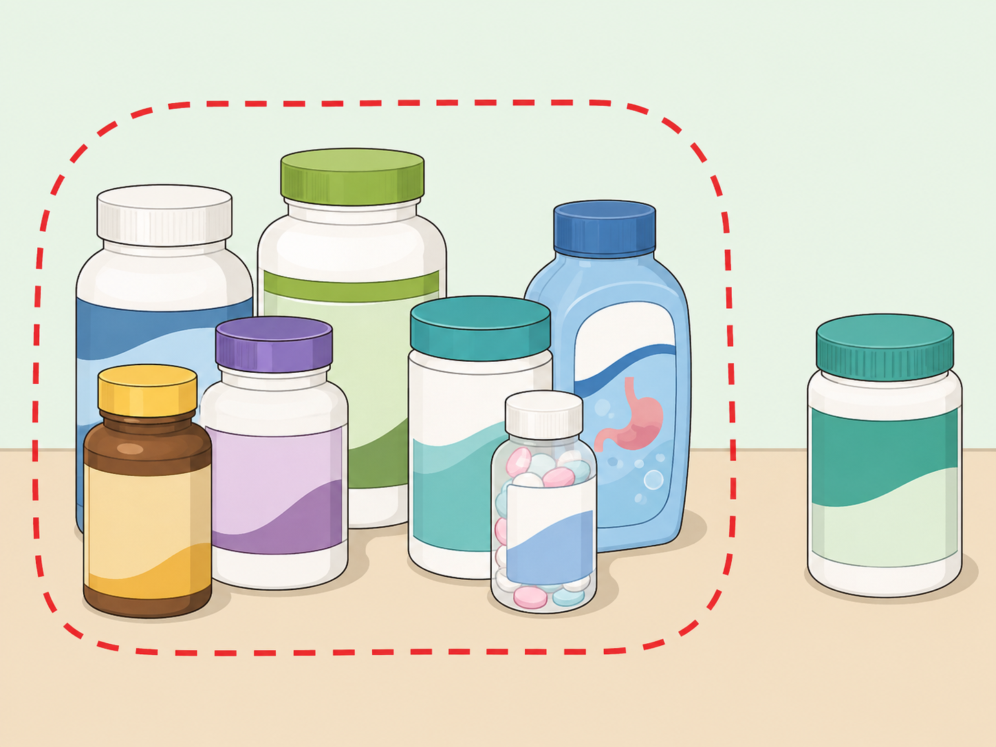 Multiple magnesium-containing products grouped together to avoid stacking doses.