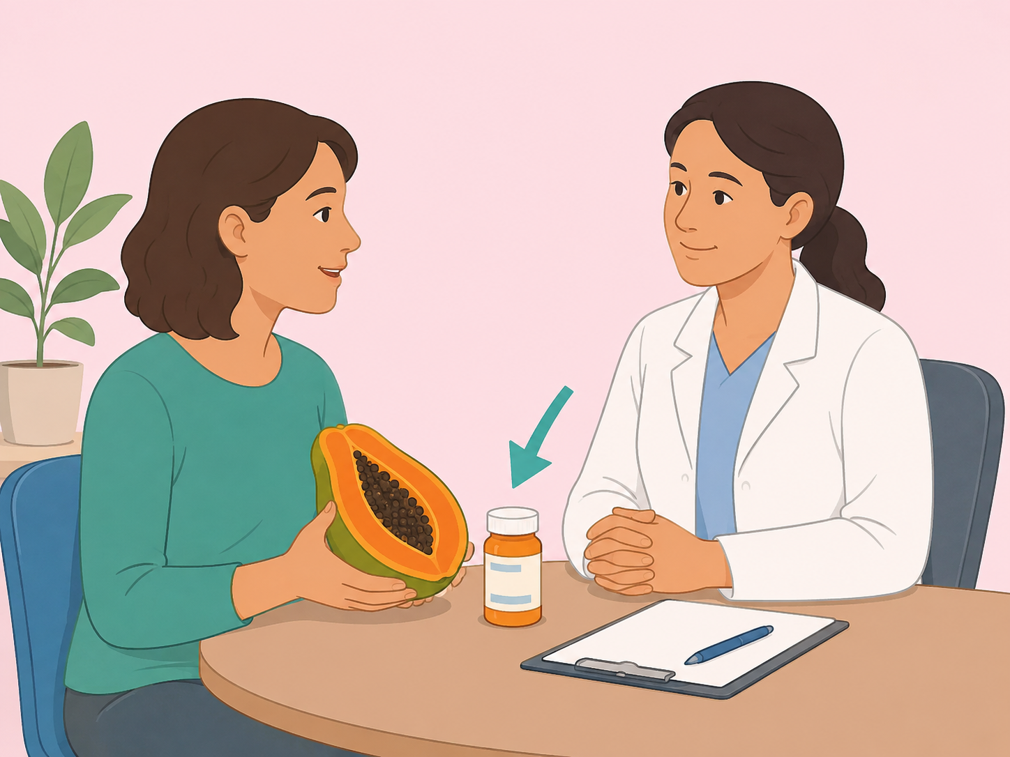 A person asking a healthcare professional about papaya and medication safety.