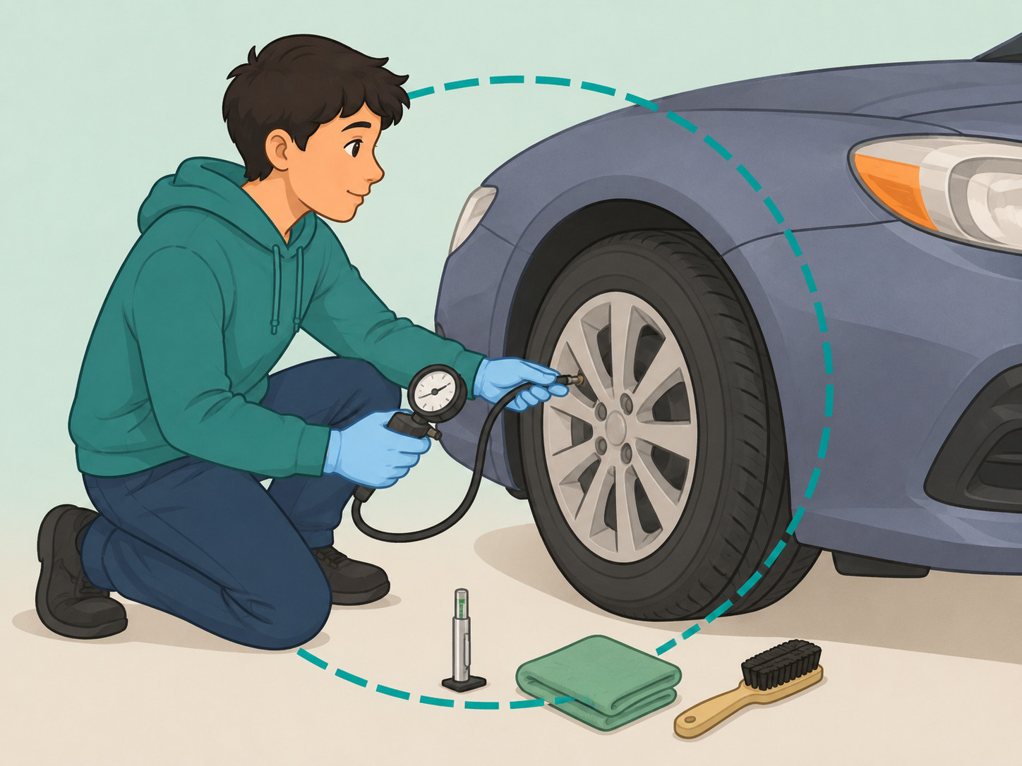 Person keeping up with tire maintenance beyond the TPMS warning light.