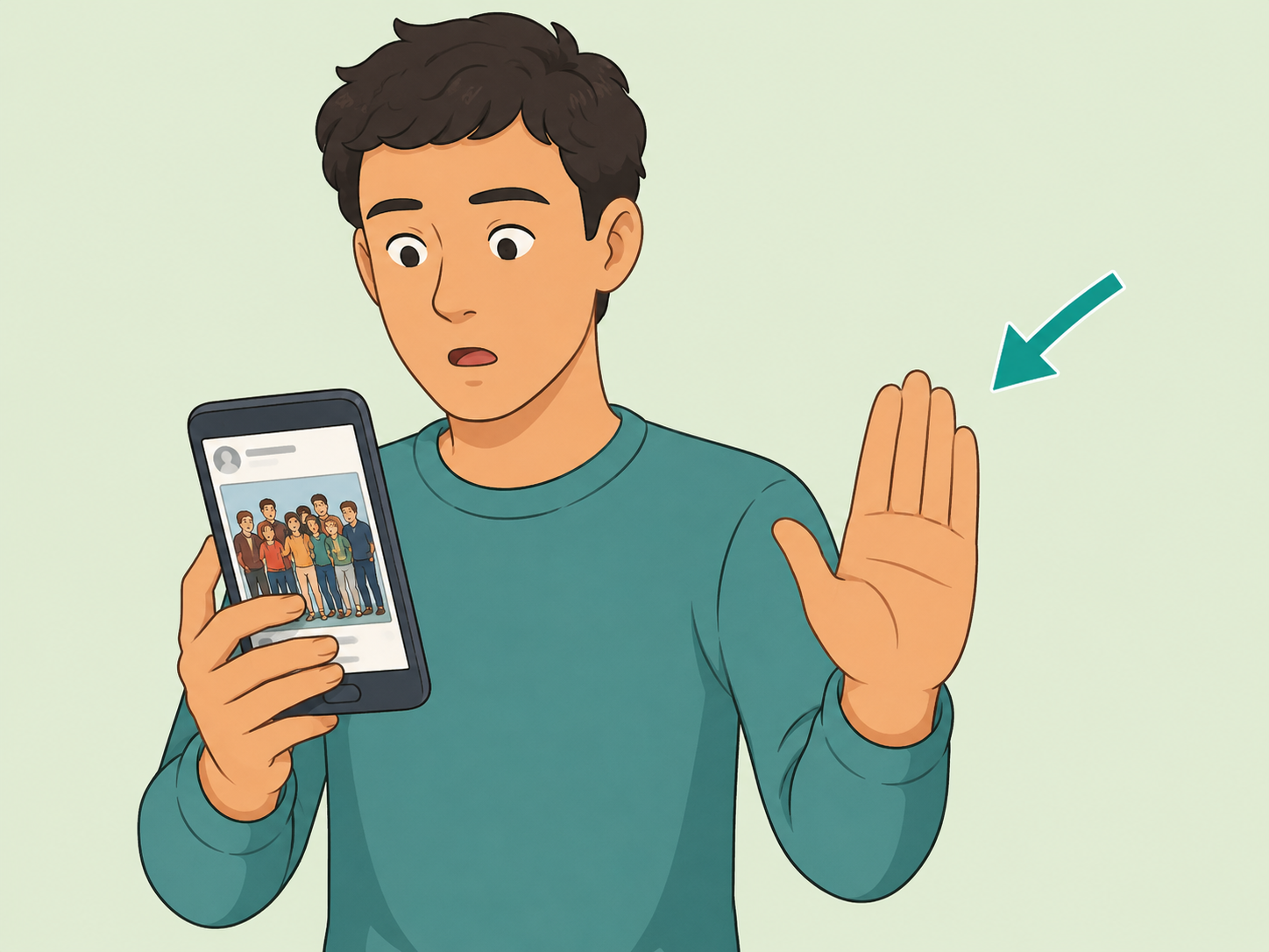 Person pausing before reacting to a viral photo on a phone.