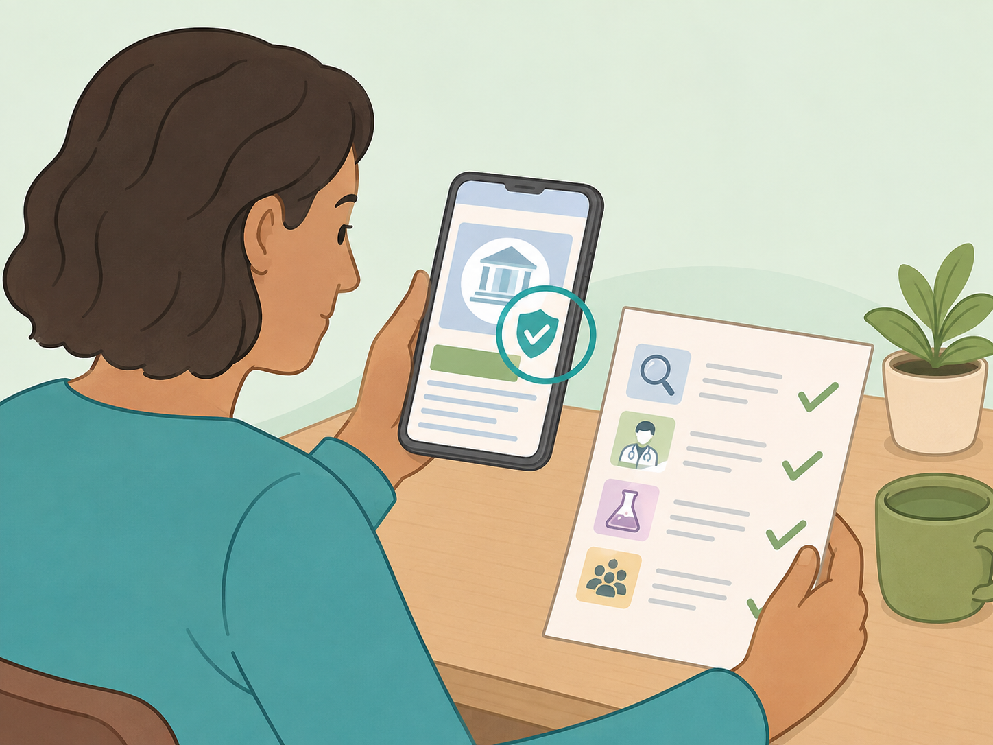Person checking a trusted health source before reacting to an online vaccine warning.