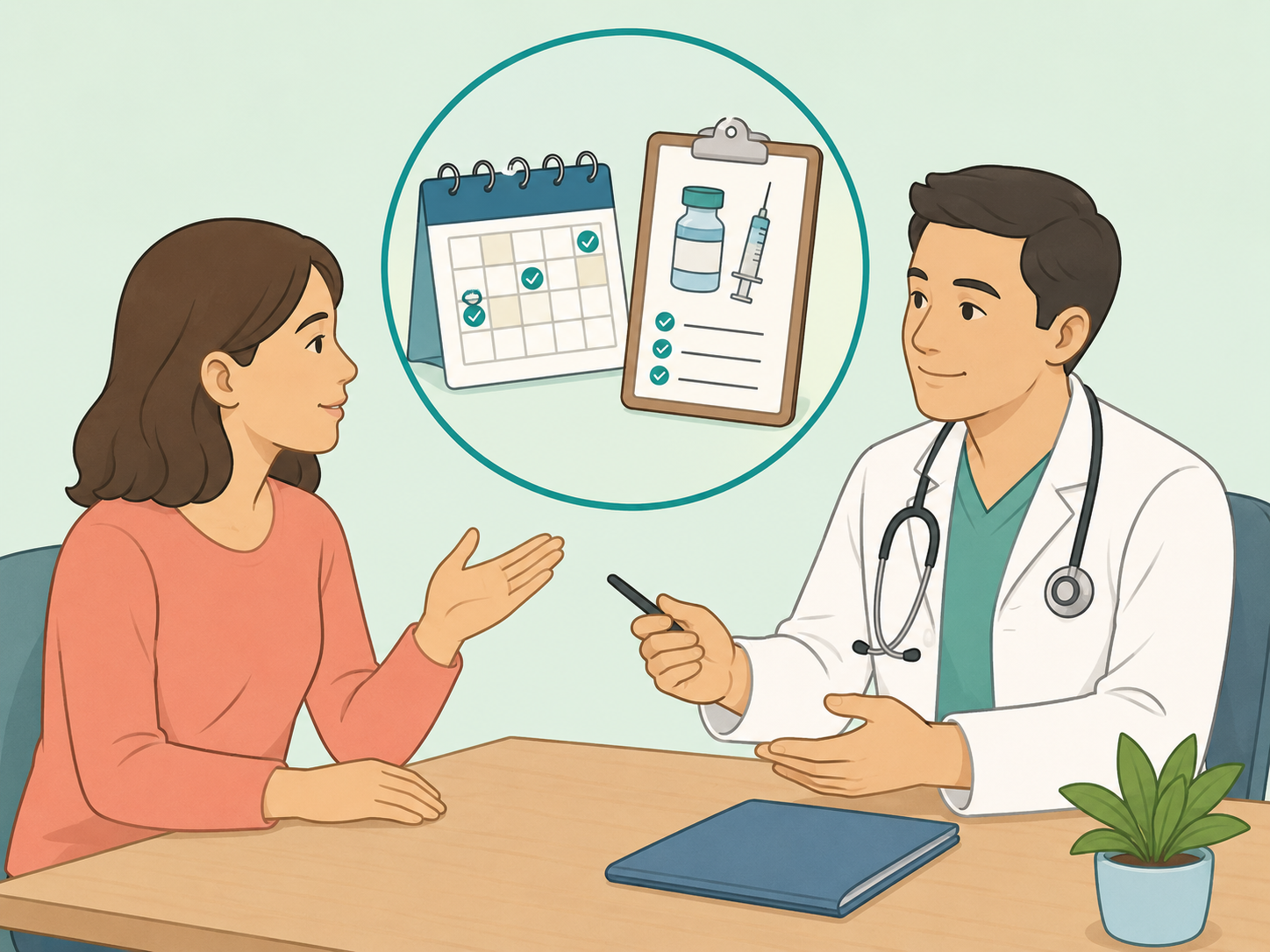 Patient discussing future COVID-19 vaccine doses with a healthcare professional.