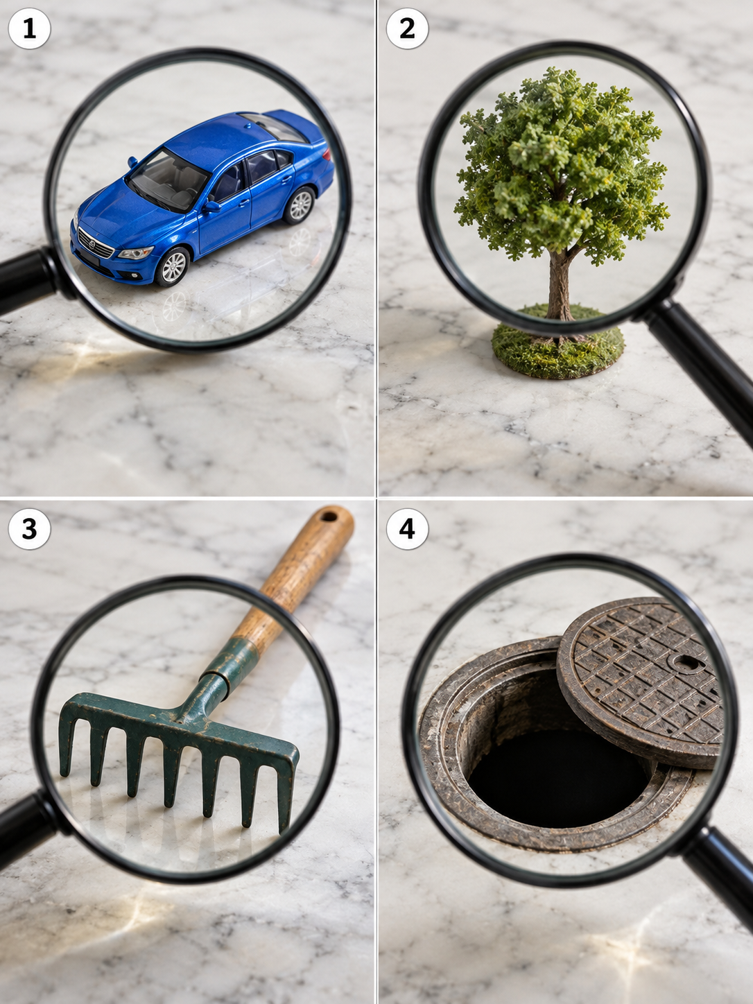 Four panels showing how to compare the safety puzzle clues
