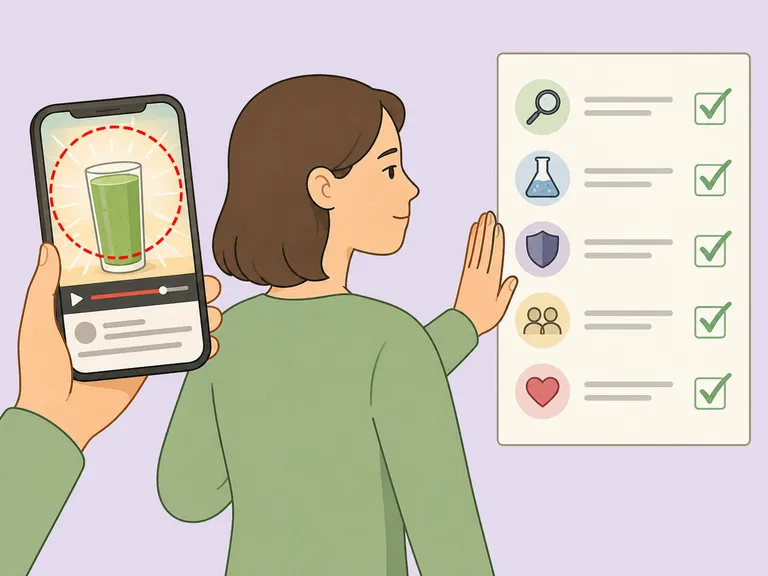 Person rejecting a miracle drink claim on a phone.