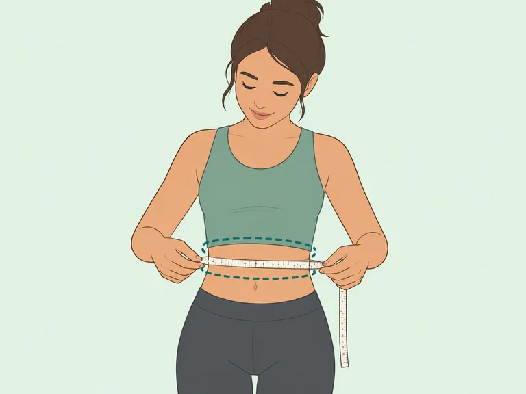 Person measuring their waist calmly with a tape measure.