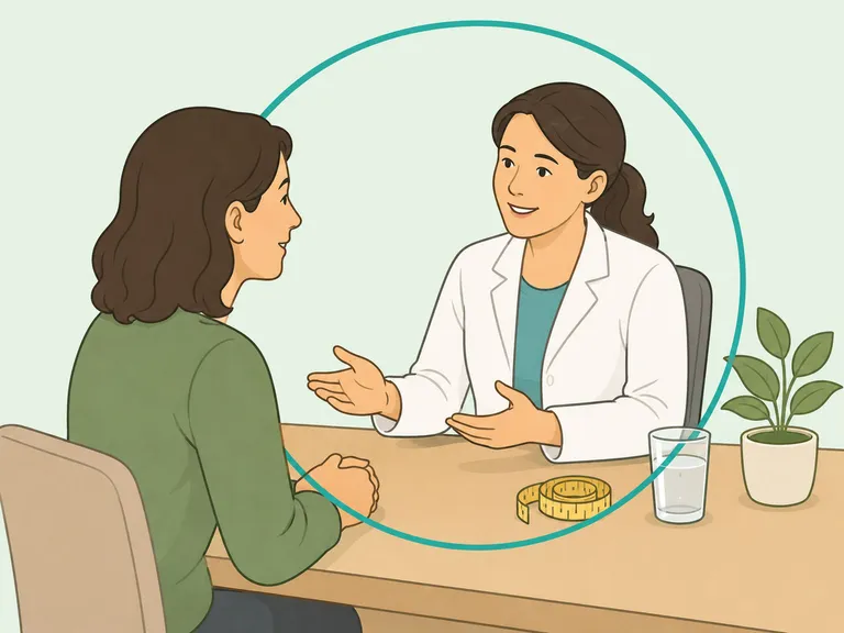 Person discussing weight and waist changes with a doctor.