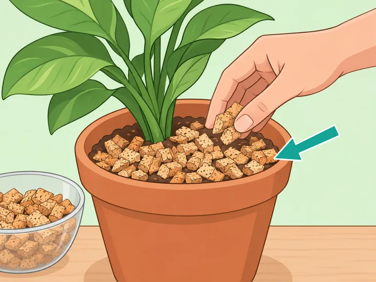 Small cork pieces spread as a thin mulch layer on container soil.