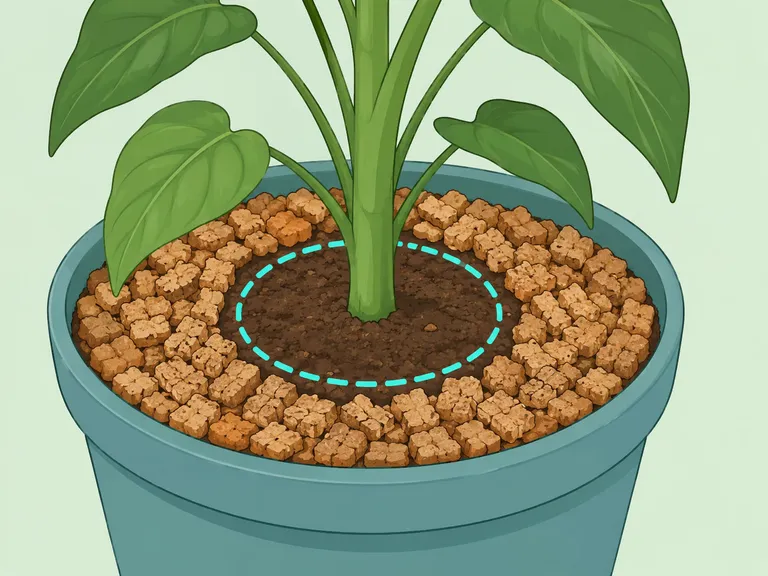 Cork mulch kept away from the base of a plant stem.