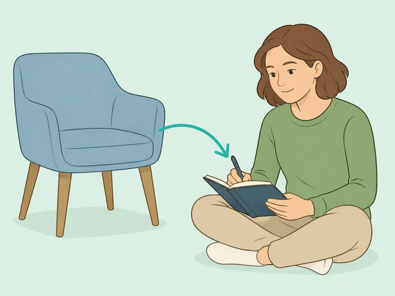 Person writing down why they chose a chair.