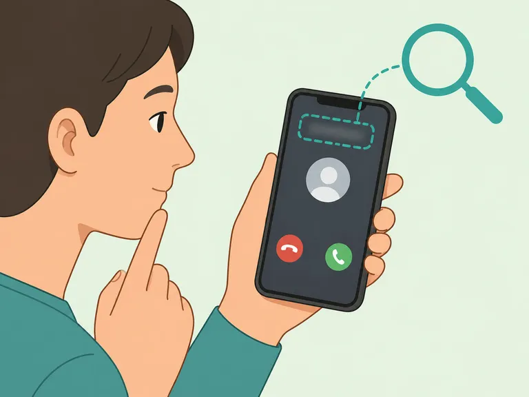 Person checking the first part of a phone number on an incoming call screen.
