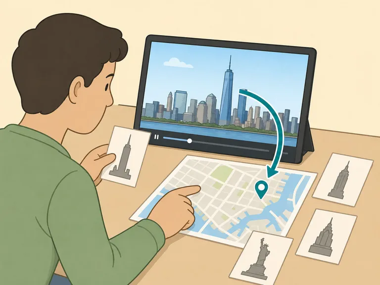 Checking a camera angle against landmarks on a map.